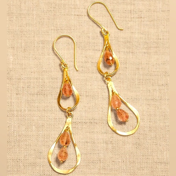 AUREUS + ARGENT Strawberry Red Pear Drop Stone Earrings - Picture 3 of 5